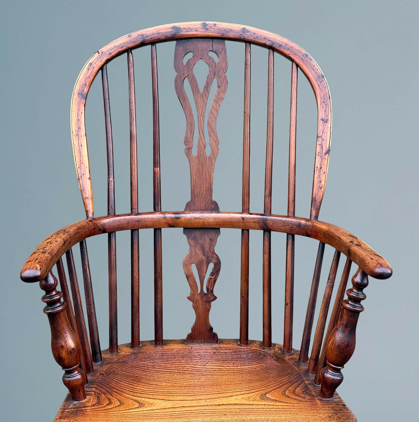 19th Century High Back Yew Wood Windsor Armchair