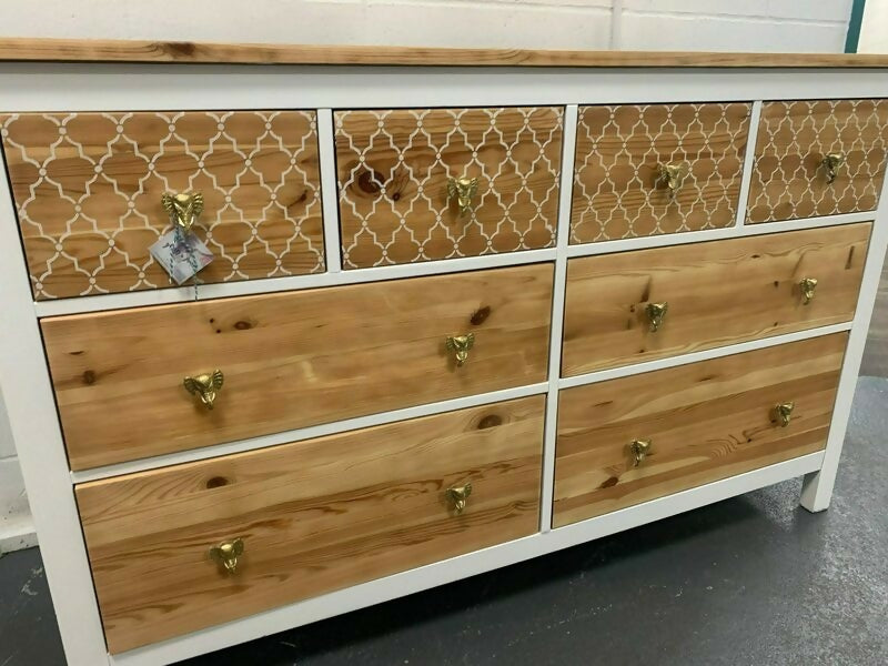 Large Boho Scandinavian Chest Of Drawers Painted Bespoke Stencilled