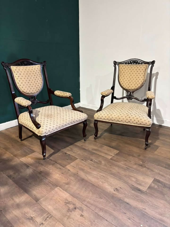 Pair Of Antique Mahogany Framed Drawing Room Chairsm
