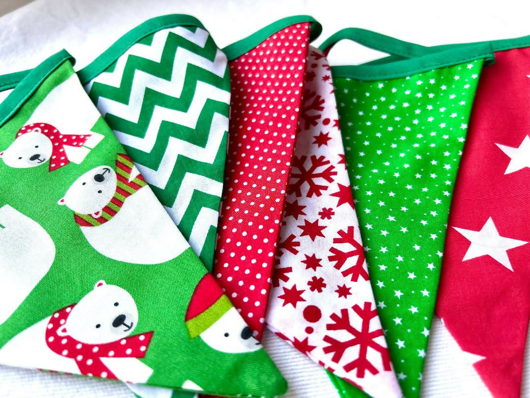 Handmade Christmas Bunting (Red & Green Mixed Fabrics)