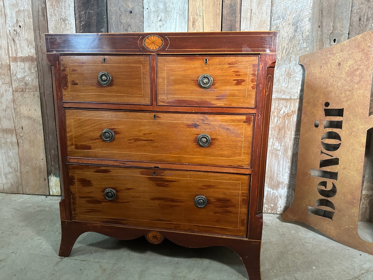 Antique Sheraton Revival Mahogany Two over Two Chest of Drawers, c 1890