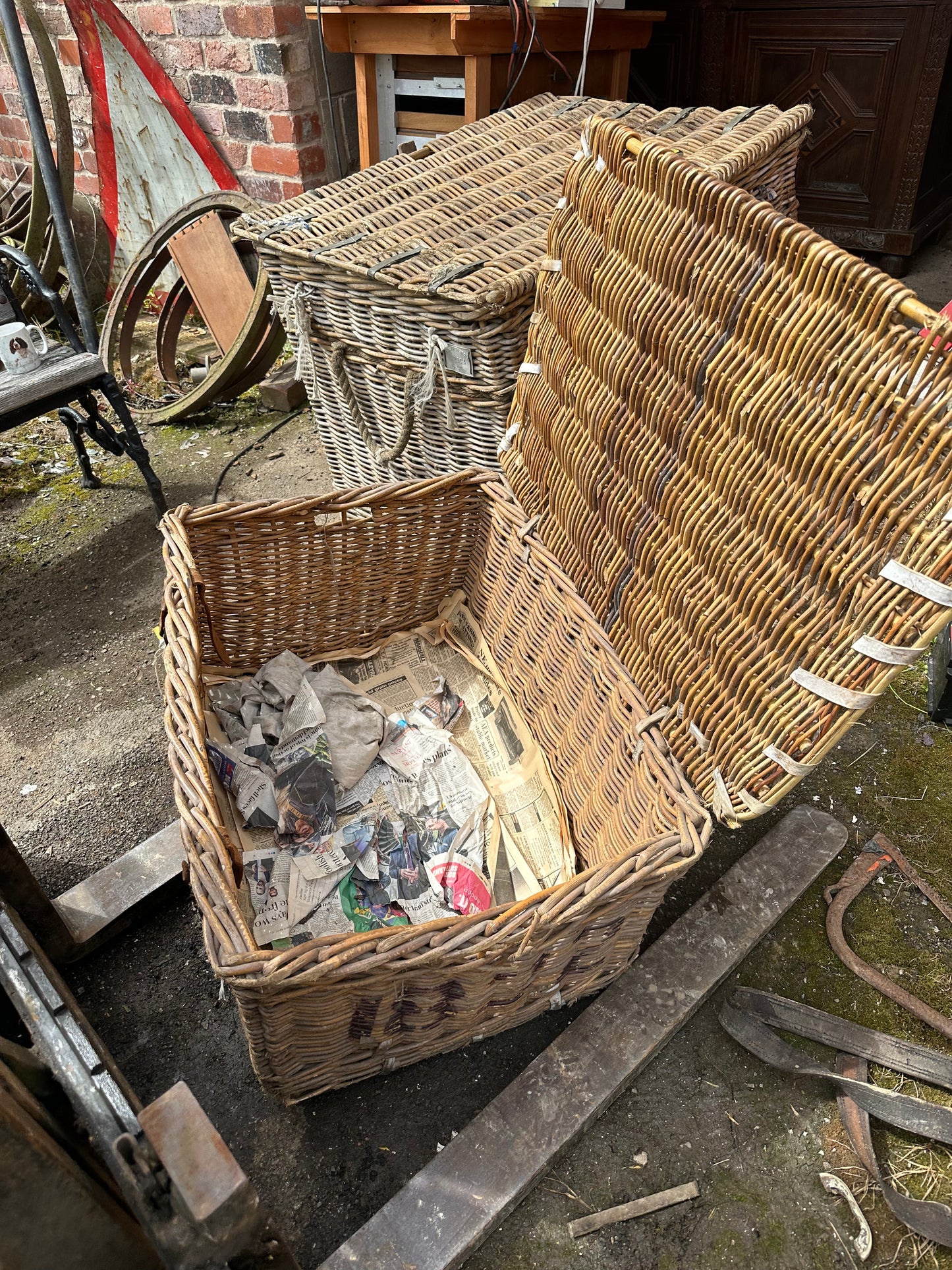 Two Vintage Wicker Storage Baskets