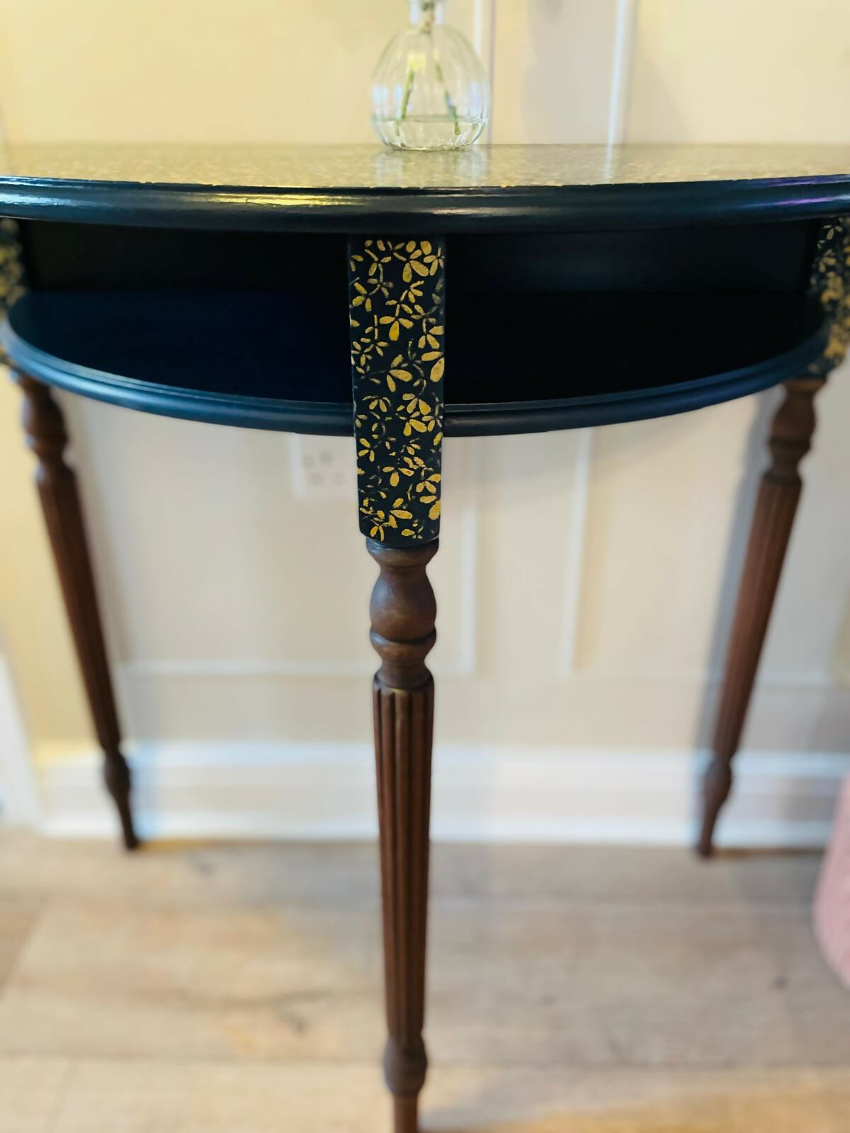 Navy Blue & Gold Demi Lune Console Table | Upcycled Hallway Side Plant Stand