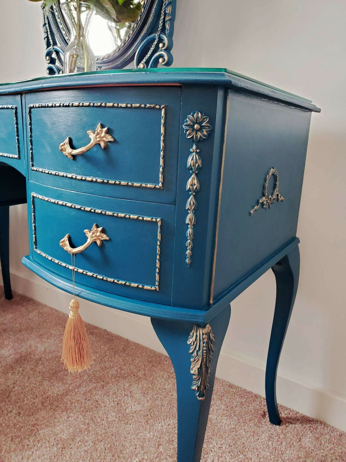 Vintage French Style Romantic Dressing Table with Chair and two Bedside Cabinets
