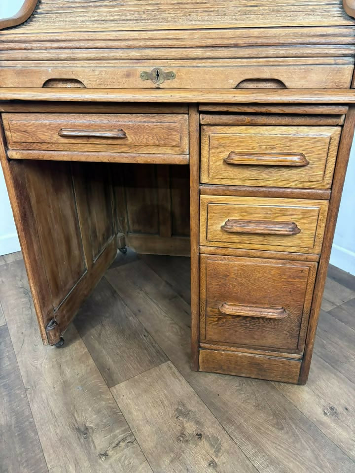 Edwardian Oak Small Roll Top Desk