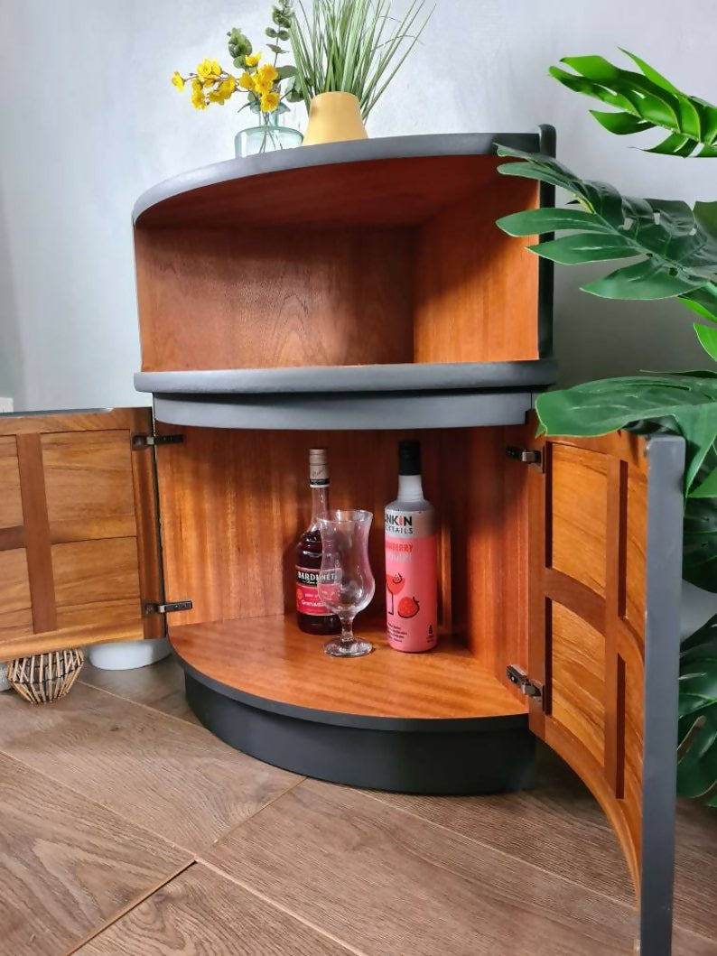 Dark Grey Mid century modern nathan drinks cabinet ,teak corner unit, gin bar,retro,vintage, teak furniture, grey,modern