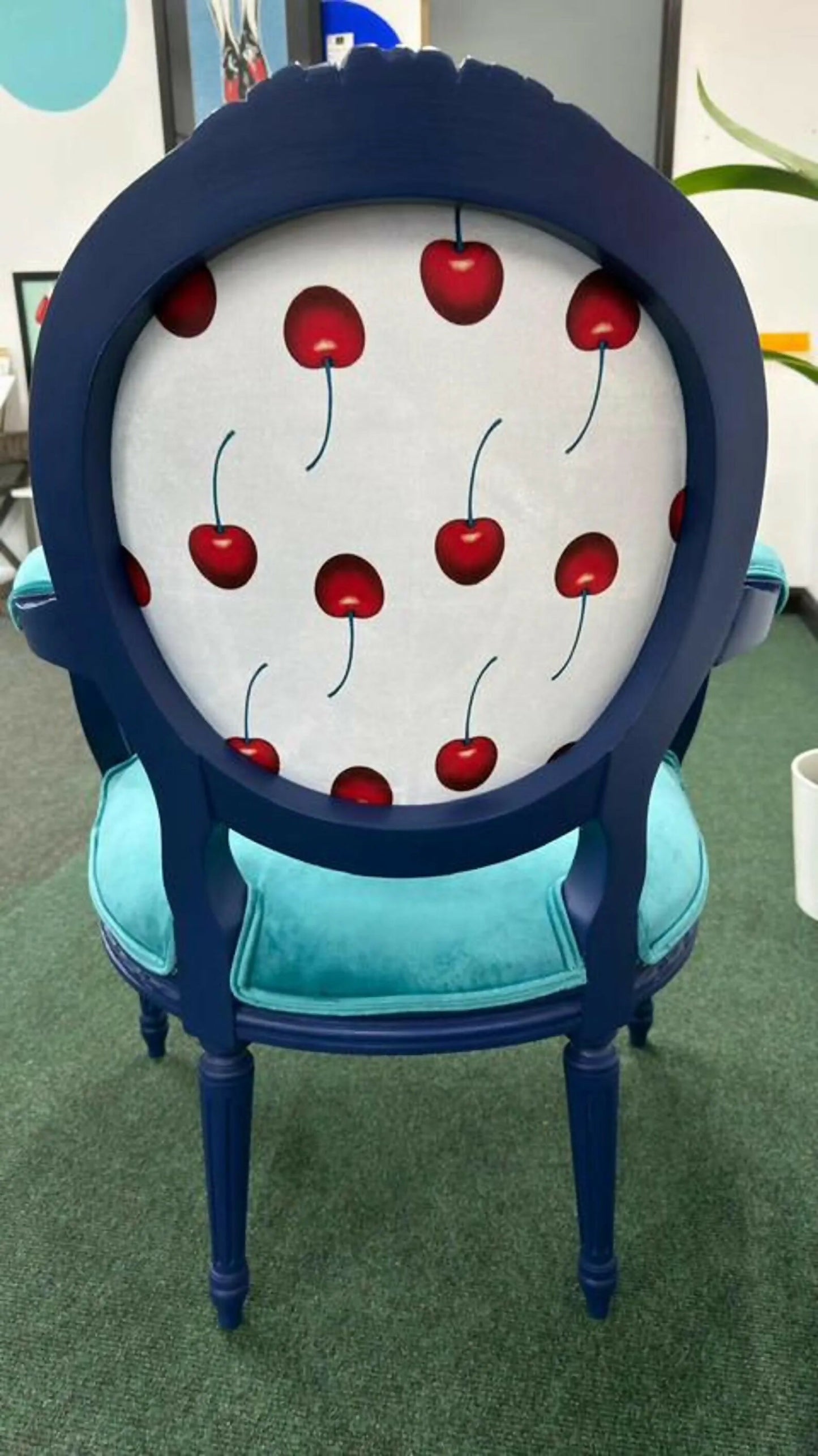 Blue Vintage Chair, Artist Design Bespoke Accent Chair, Statement Furniture