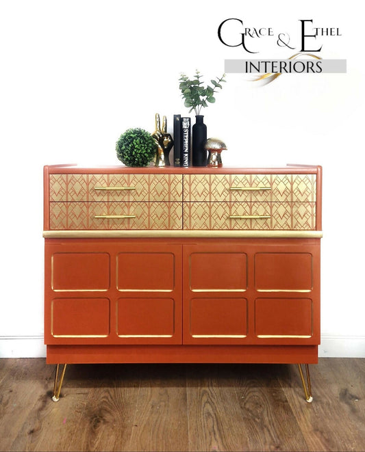 Midcentury modern nathan sideboard, orange cabinet, cocktail cabinet, media unit, retro cabinet, teak furniture, mcm