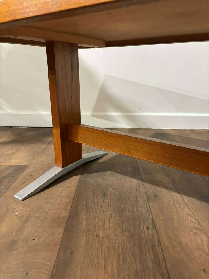 Mid Century Teak Coffee Table with Chrome Effect Legs