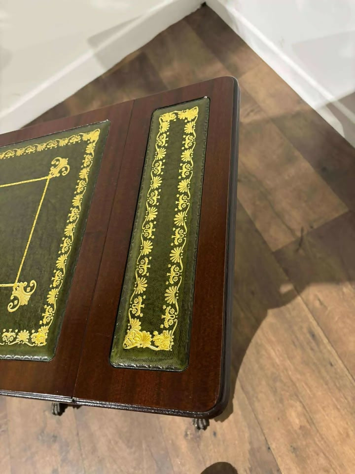Vintage Mahogany Drop-Leaf Coffee Table with Tooled Leather Top