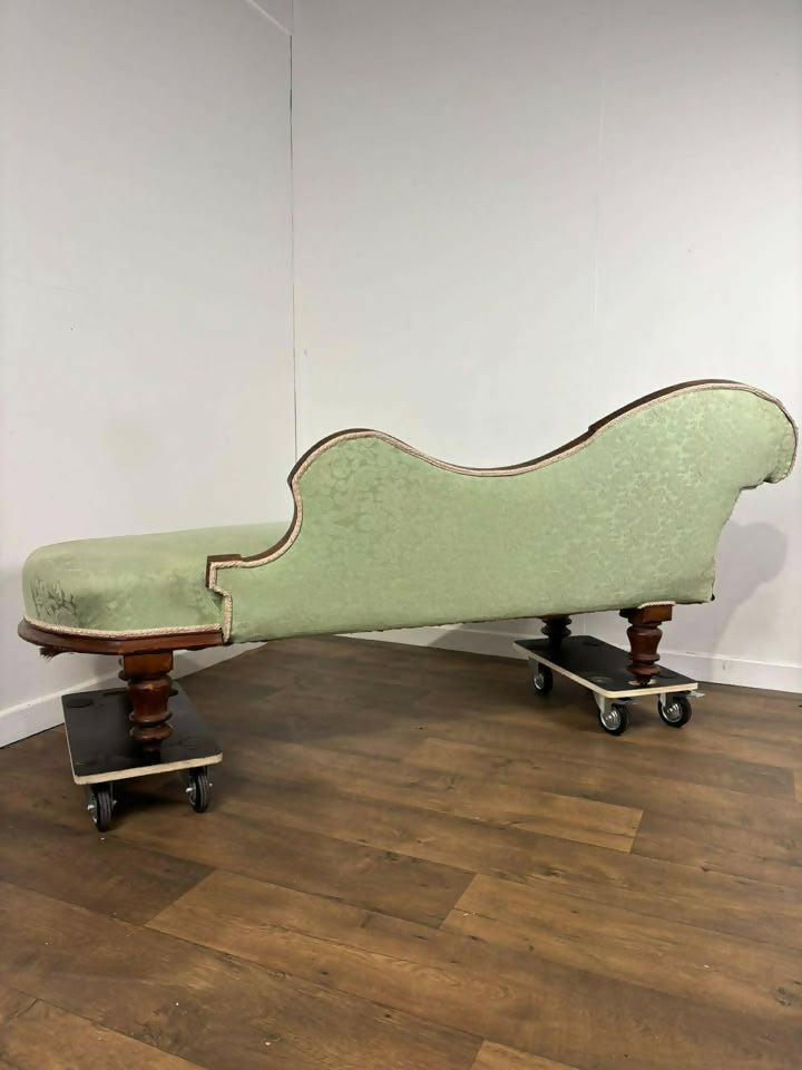 Edwardian Mahogany Framed Chaise Longue with Green Upholstery