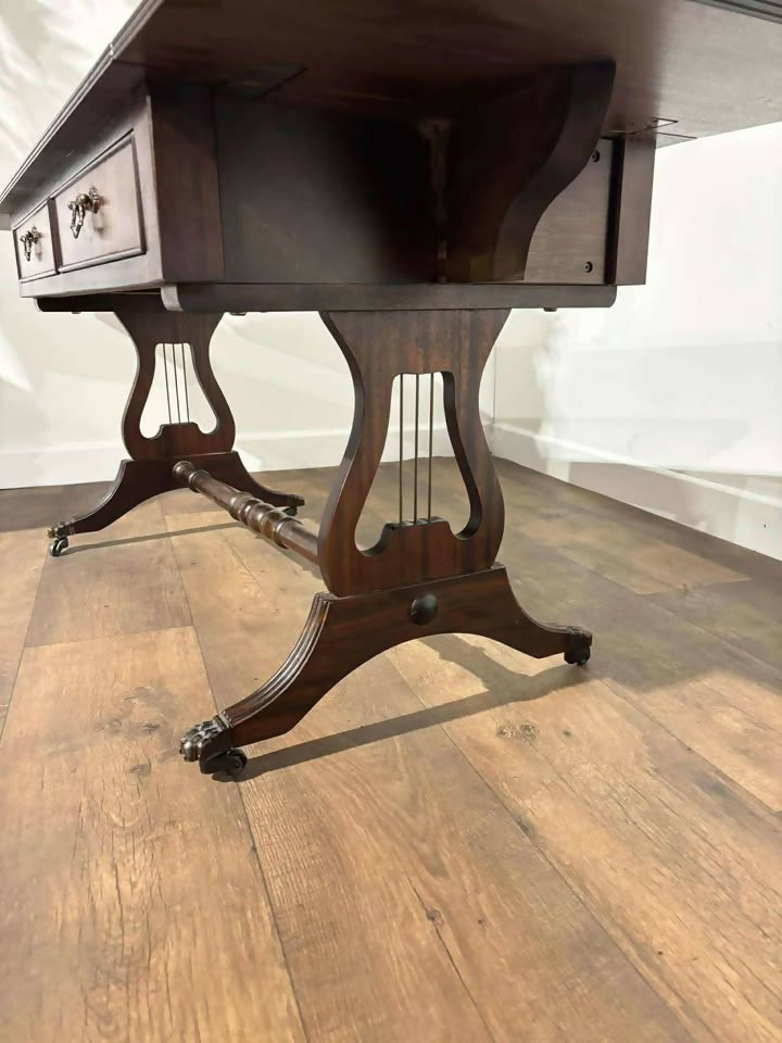 Vintage Mahogany Drop-Leaf Coffee Table with Tooled Leather Top