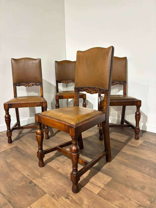 Set of Four Vintage 1940s Oak Dining Chairs