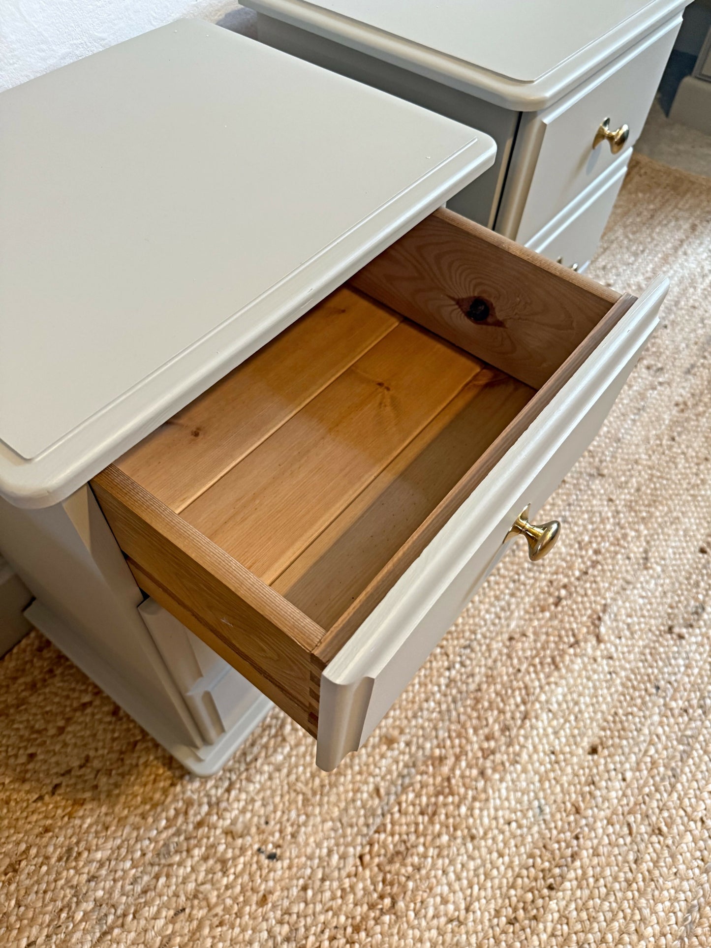 Newly refurbished pair of bedside drawers solid wood cabinets tables nightstands
