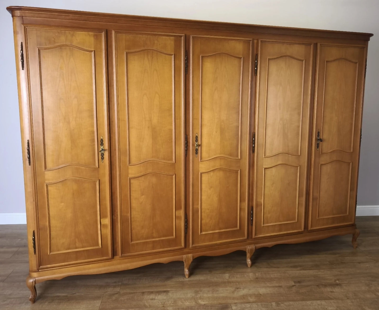 Wardrobe Vintage French Louis XVI Style Five Door Carved Armoire LOT 6009