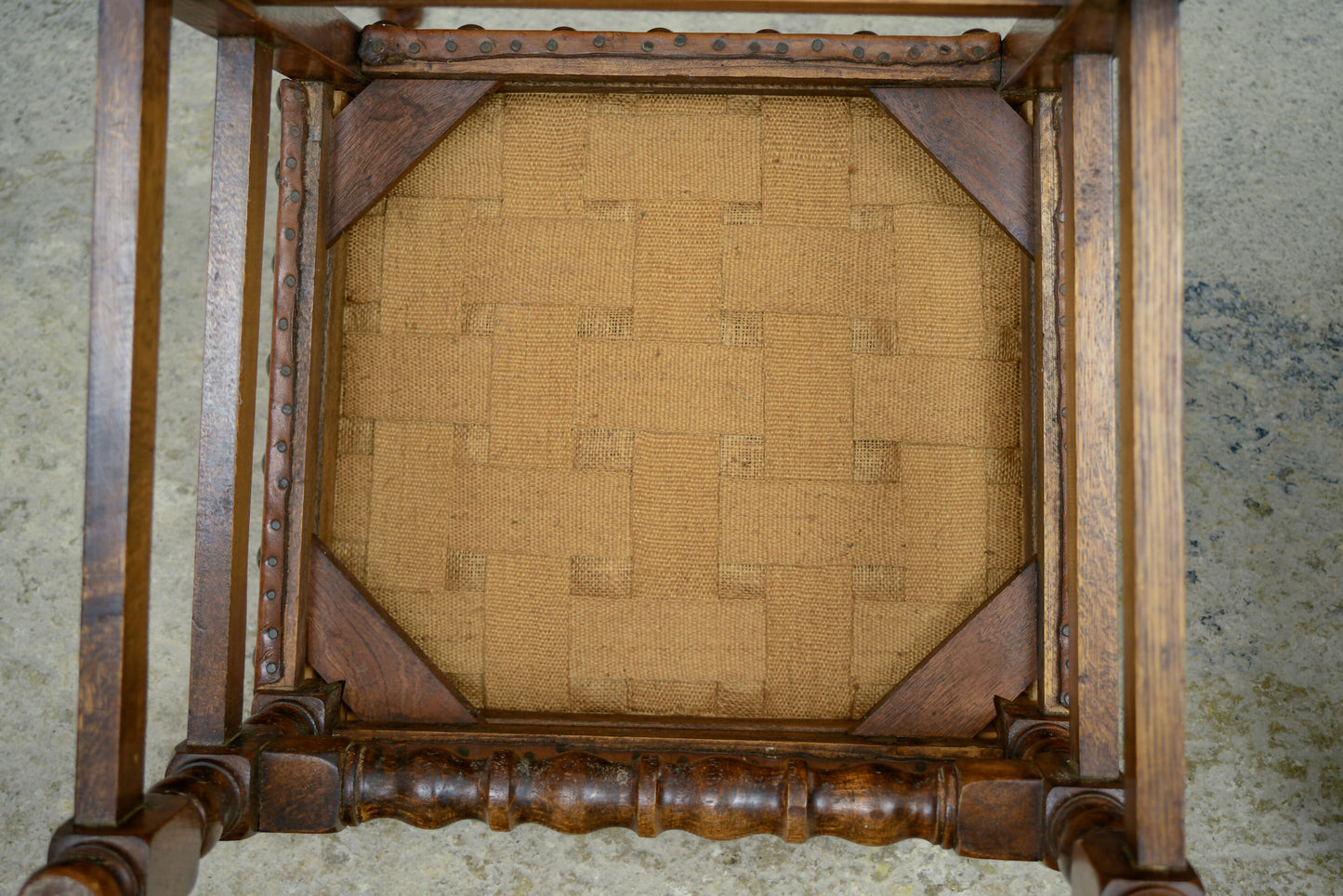 6 Oak Leather Dining Chairs - Cromwellian Style