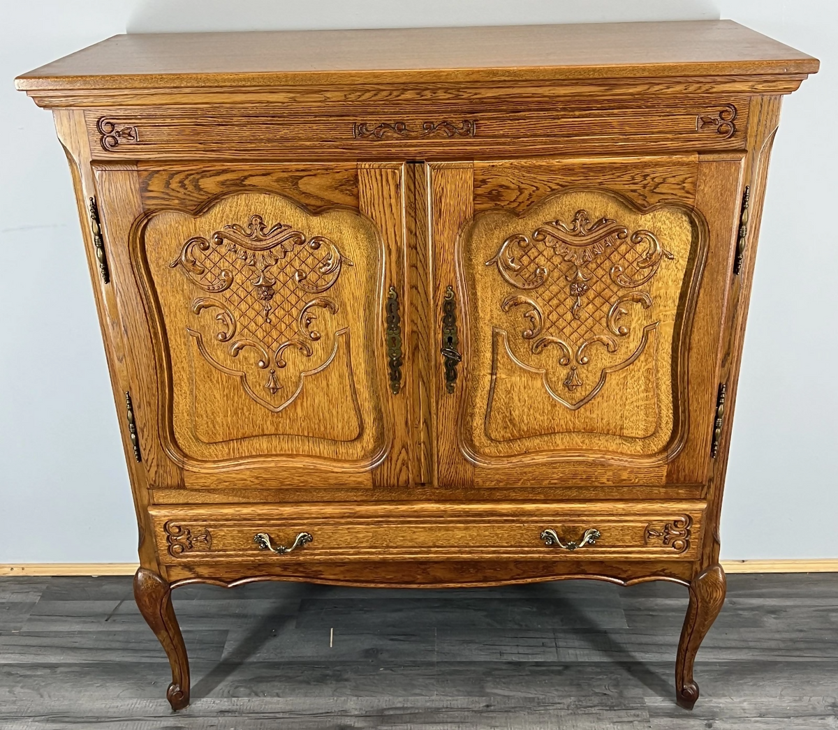 Cabinet Vintage French Louis XVI Style Oak Cupboard Carved Nightstand LOT 24342