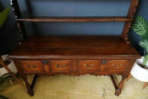 Late Georgian Early Vintage Victorian Welsh Dresser Solid Oak Brass Bail Pulls