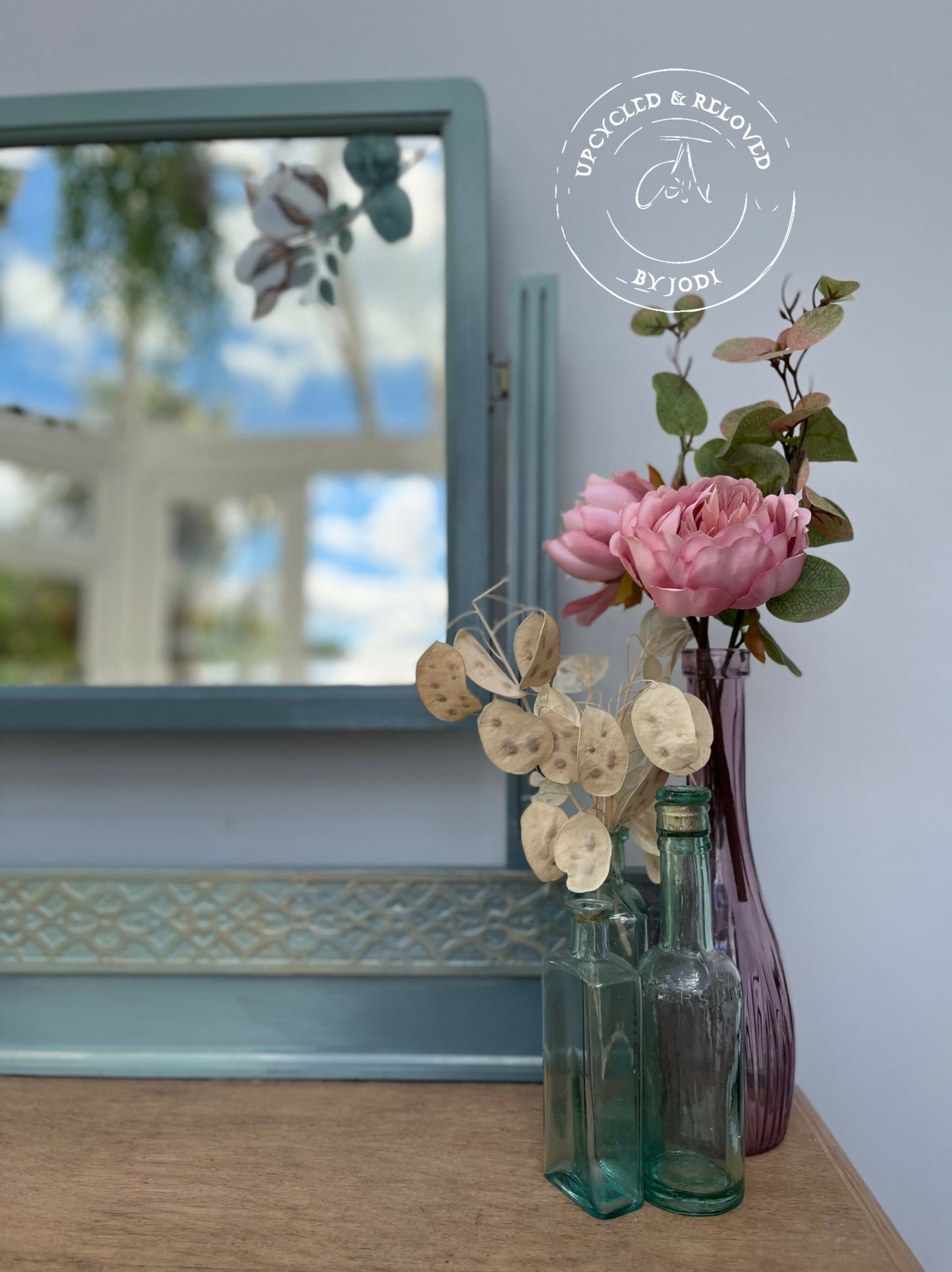 NOW SOLD! Please do not order. Vintage chest of drawers and dressing table with mirror in blue ombré