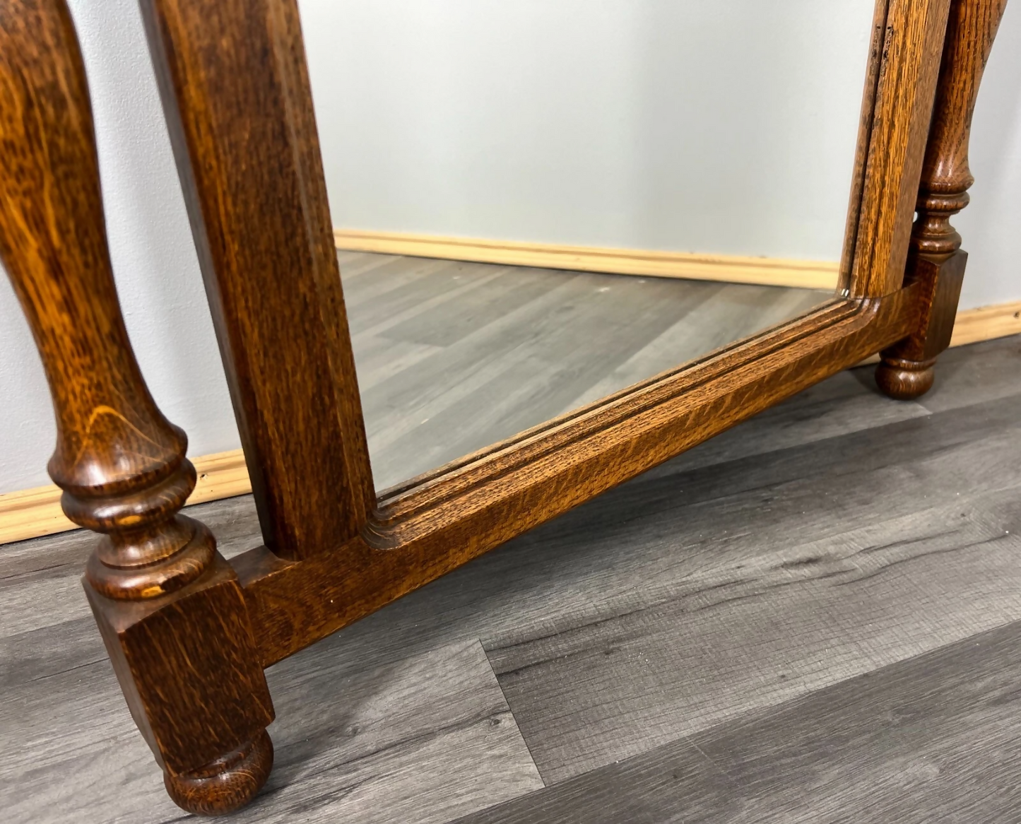 Mirror Vintage French Solid Oak Wall Mirror Turned Spindle Frame LOT 3638