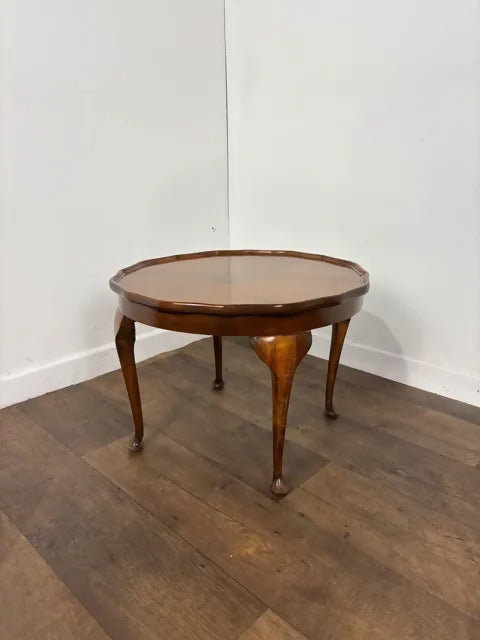Vintage Walnut Veneer Scalloped Edge Coffee Table