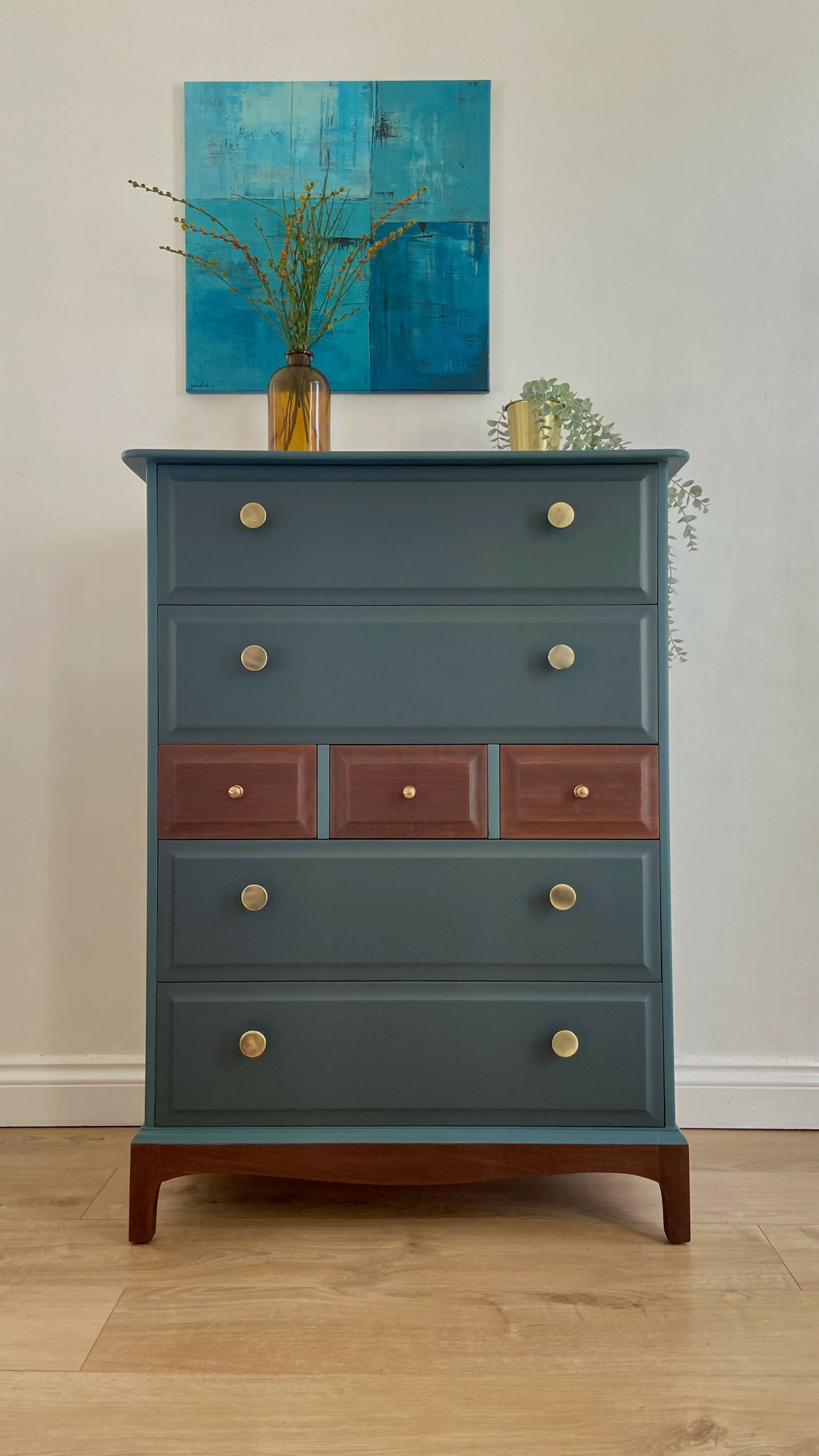 Stag Minstrel Chest of 7 Drawers upcycled in two tones Midcentury Modern