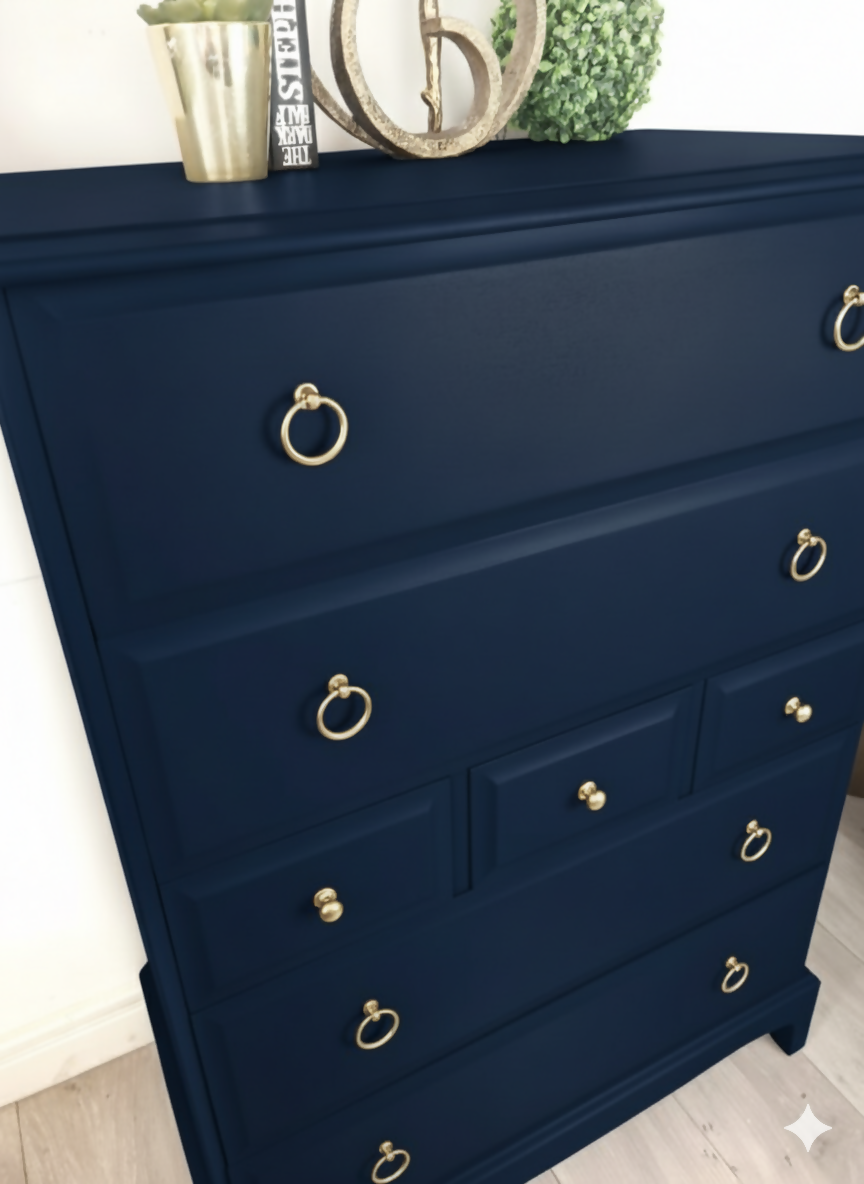Stag minstrel navy blue tallboy chest of drawers