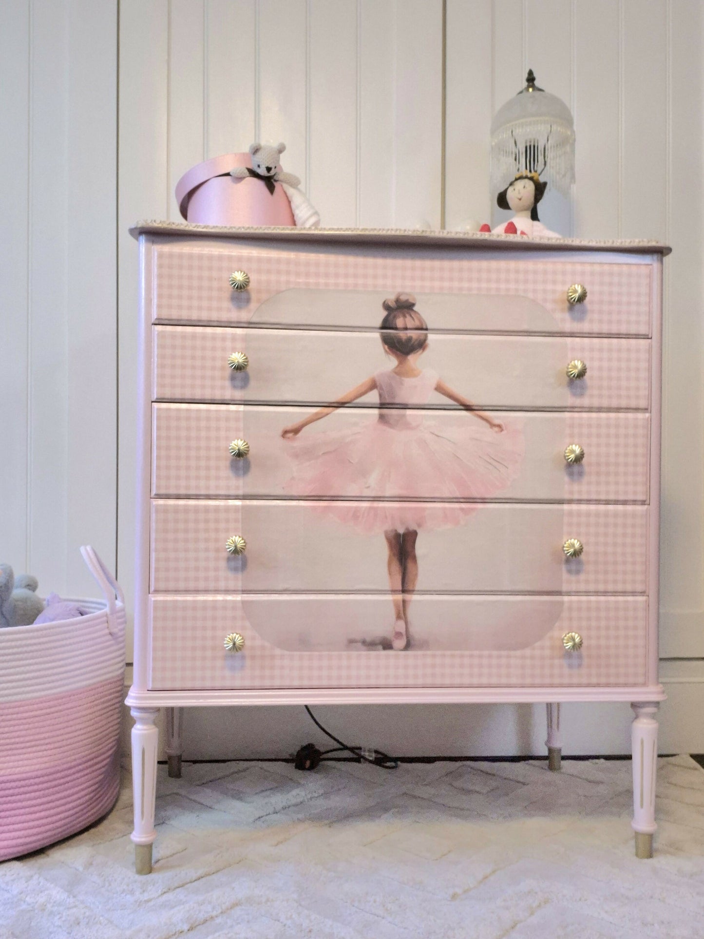 Upcycled French Chest of Drawers: Ballerina Decoupage, Blush Pink