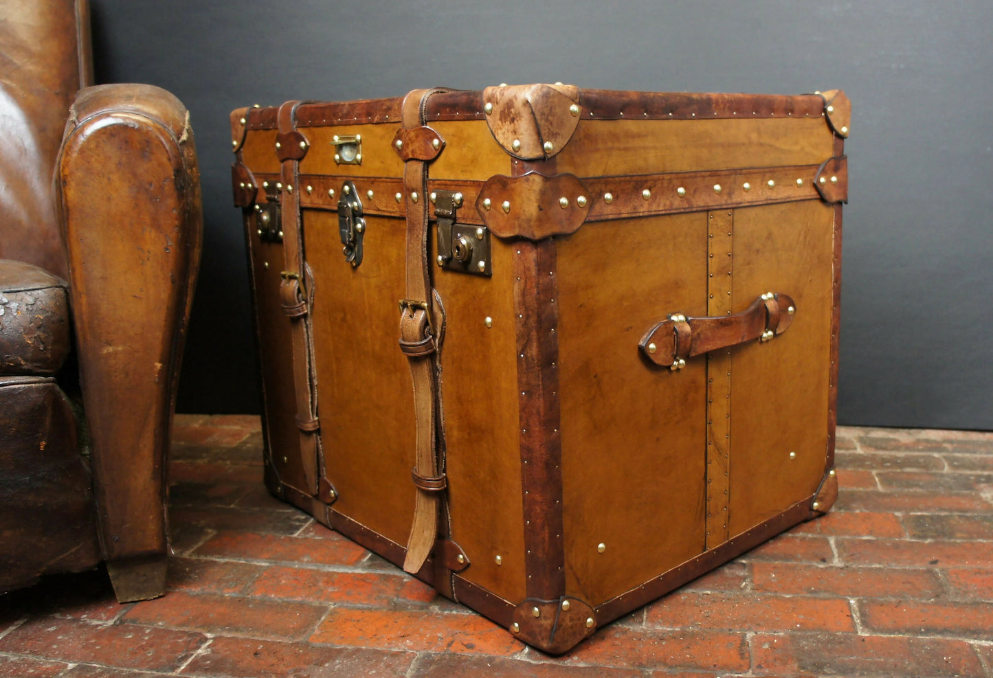 Handmade English Large Belted Occasional Side table Trunk
