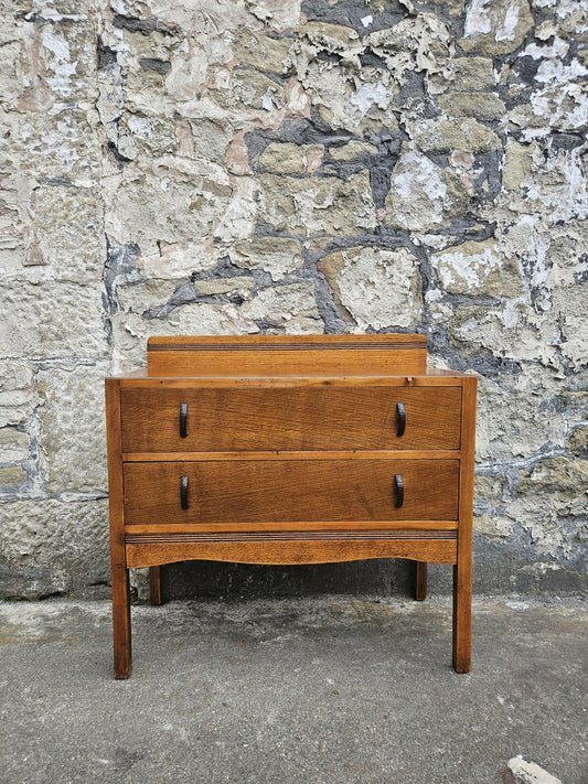 Vintage Oak Chest of Drawers: Mid-Century Modern Tallboy Cabinet Two Drawer