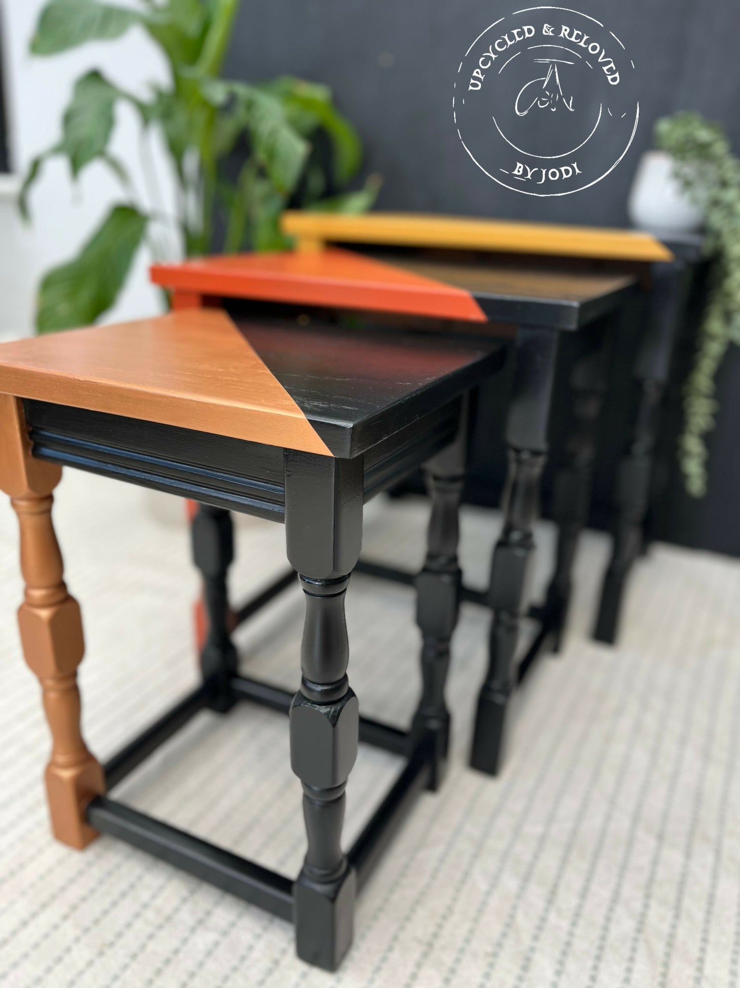 RETRO NEST OF TABLES IN BLACK, ORANGE & YELLOW