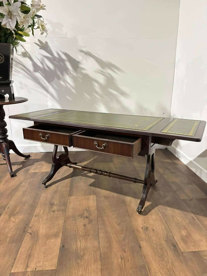 Vintage Mahogany Drop-Leaf Coffee Table with Tooled Leather Top