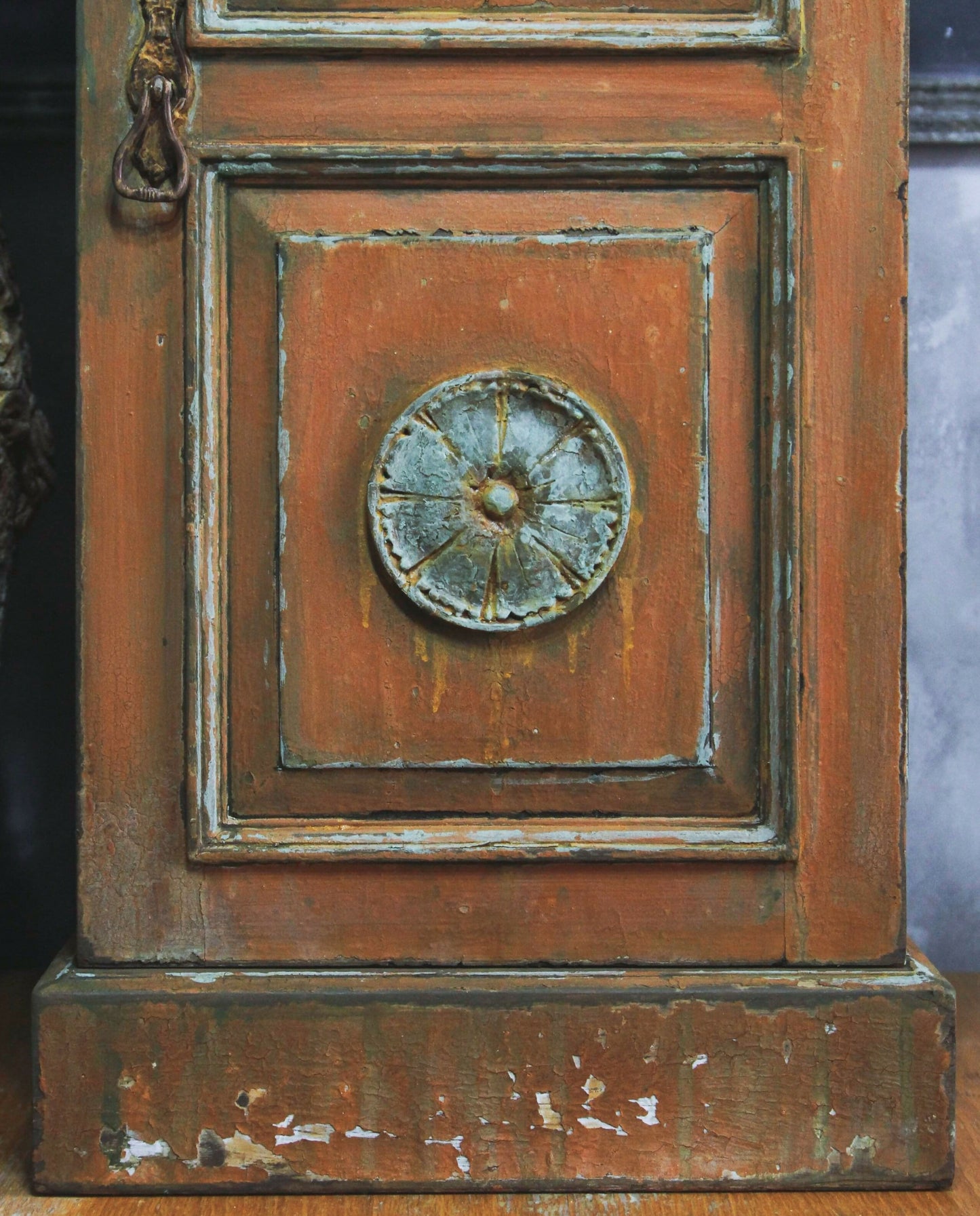SOLD !!! Vintage Bedside Cabinet, Patina Bedside Cabinet, Orange Cabinet, Painted Bedside Table