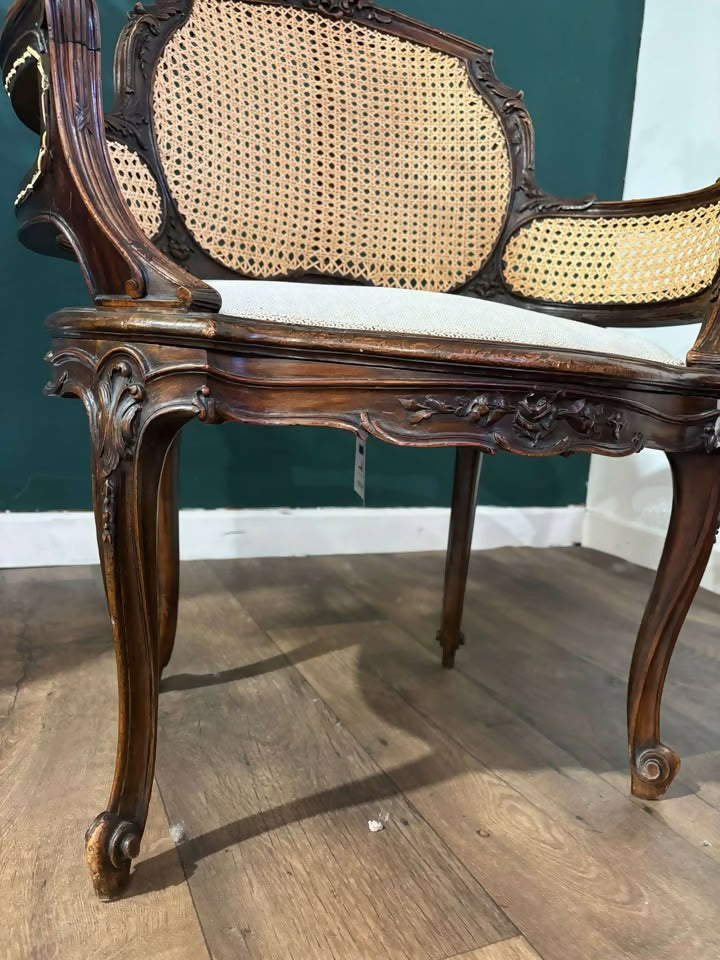 Pair Of French Louis XV Style Walnut Bergere Elbow Chairsz