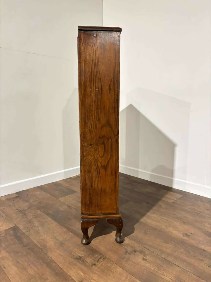 Vintage Oak Two Door Bookcase– Leaded Glass Doors