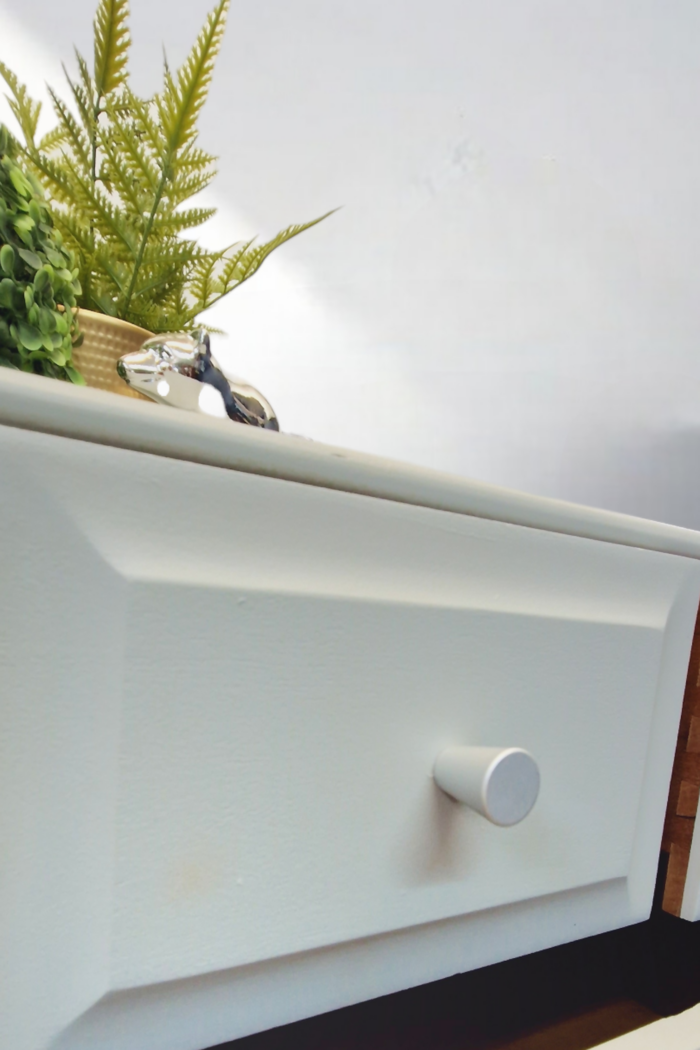 Stag Minstrel Chest of Drawers on Grey, Oversize bedside table