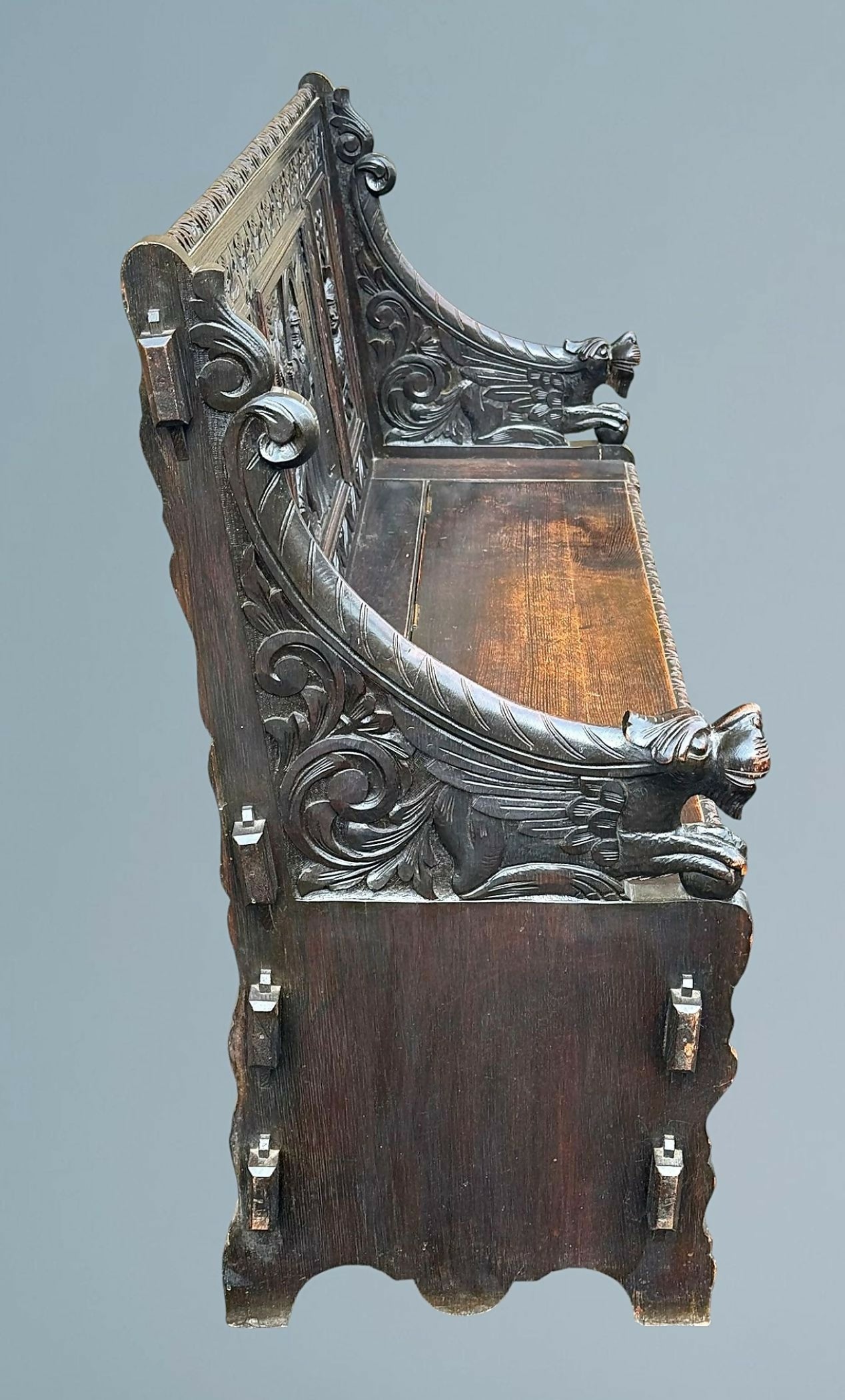 A Late Victorian Carved Oak Box Settle / Hall Bench