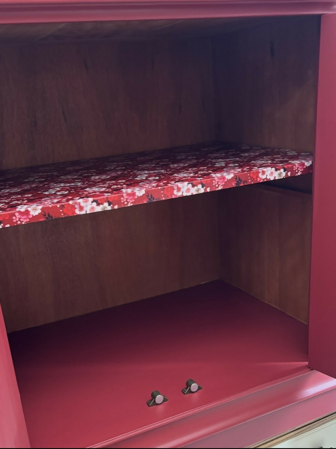 Cabinet Refinished in Red with Floral Decoupage
