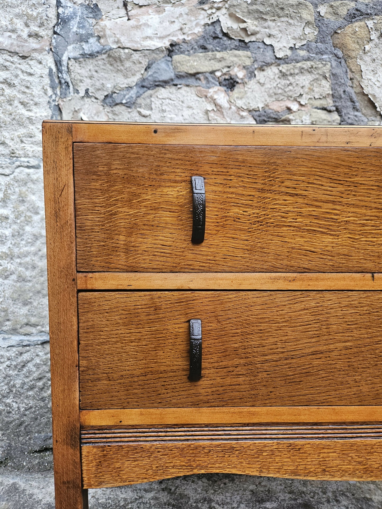 Vintage Oak Chest of Drawers: Mid-Century Modern Tallboy Cabinet Two Drawer