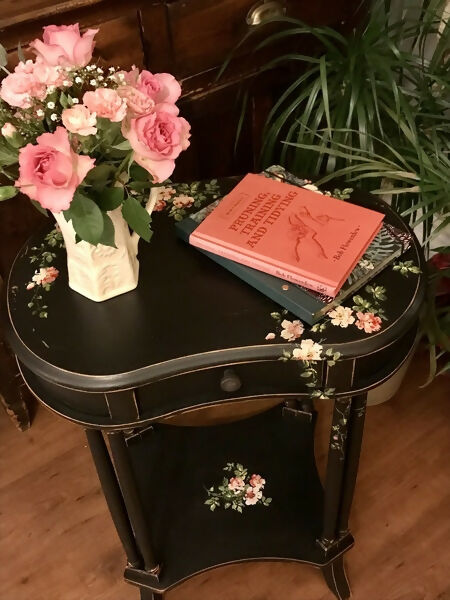 Painted Black Table with Pink Roses