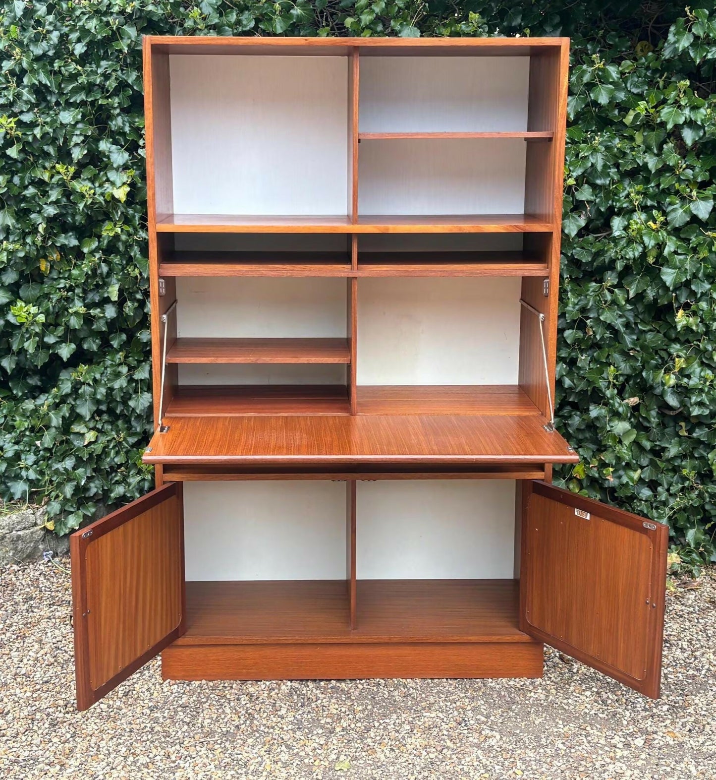 Mid Century Younger Teak Wall Unit Cabinet Writing Desk Bureau
