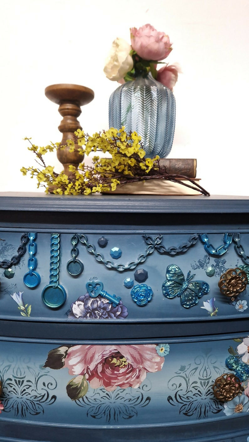 Blue Upcycled Vintage Bedside Cabinet Drawers