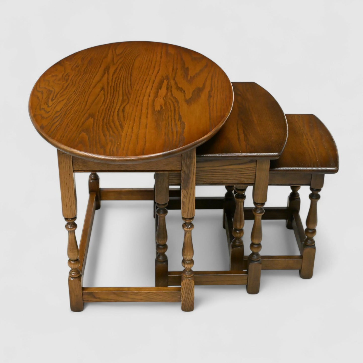 Old Charm Oval Nest of Tables in Light Oak Model 1990 VGC FREE UK Delivery. SBR10567/1006E