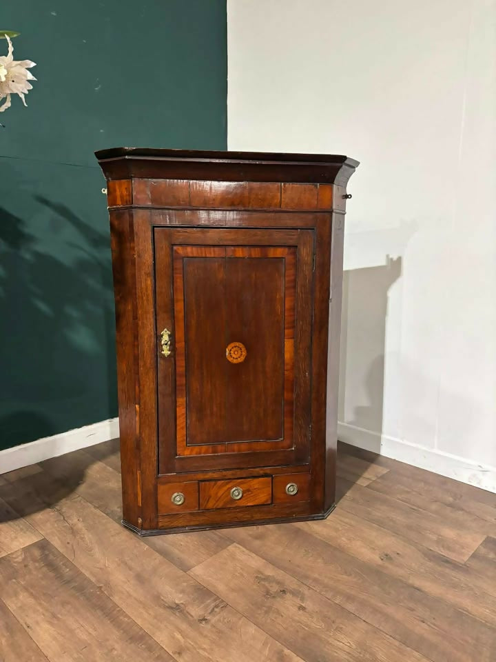 Antique Inlaid Corner Cupboardh