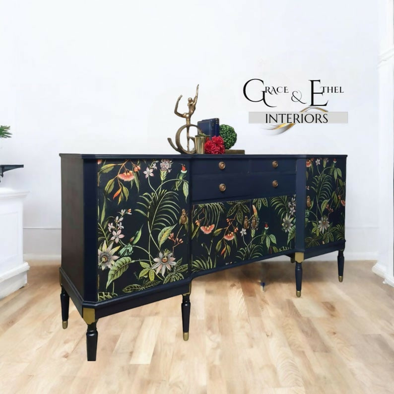 Navy strongbow sideboard, vintage sideboard, tropical furniture
