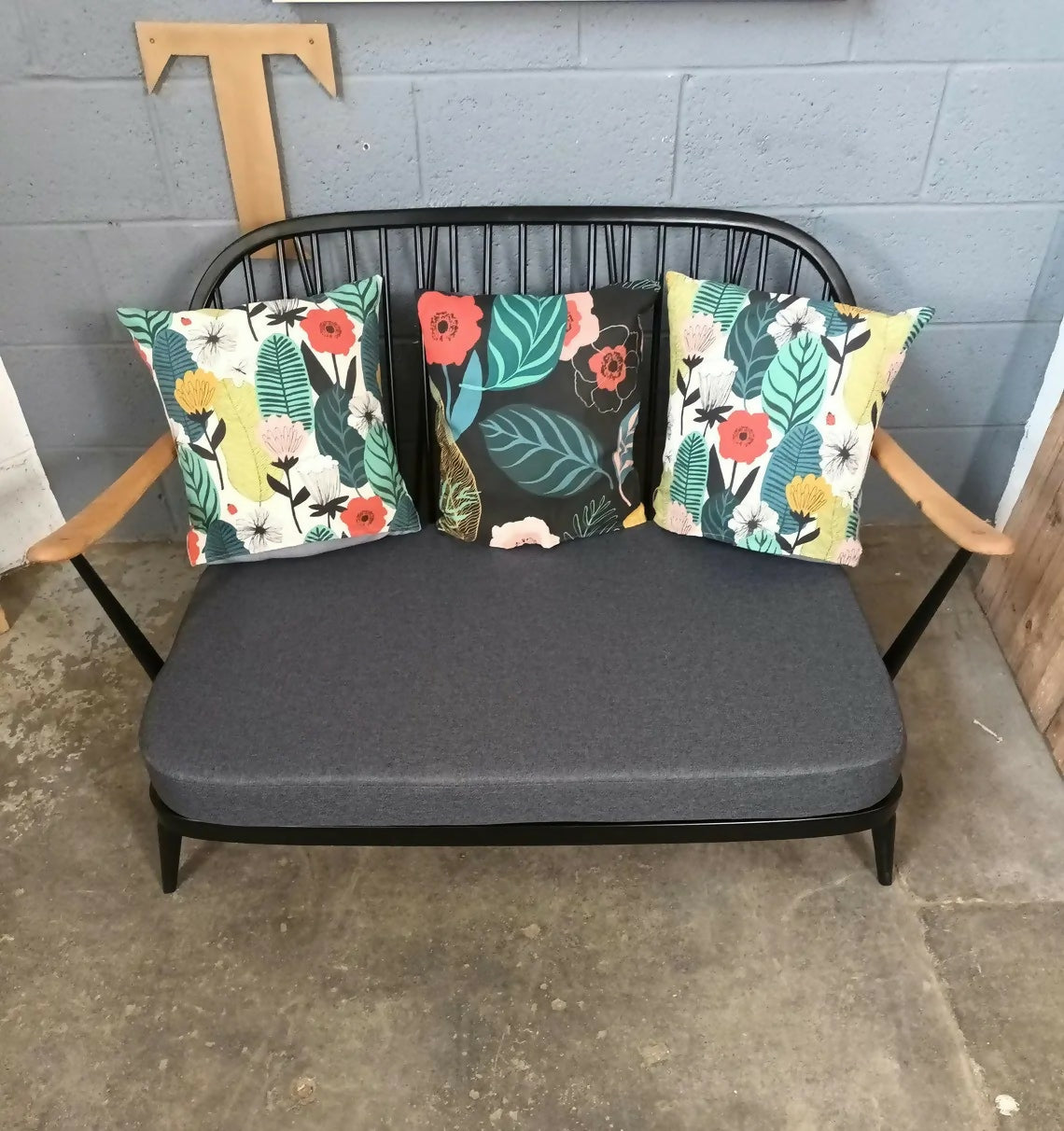 Ercol 203/2 sofa - black finish - fully refurbished