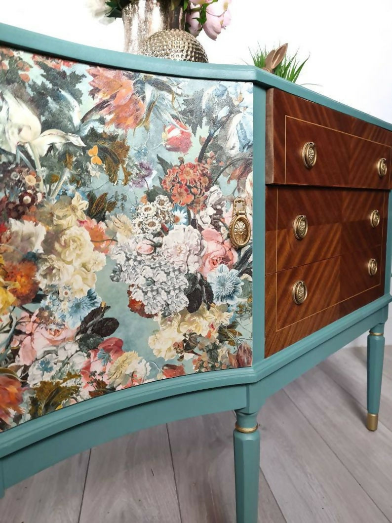 Vintage upcycled strongbow sideboard, teal buffet, drinks cabinet, sideboard