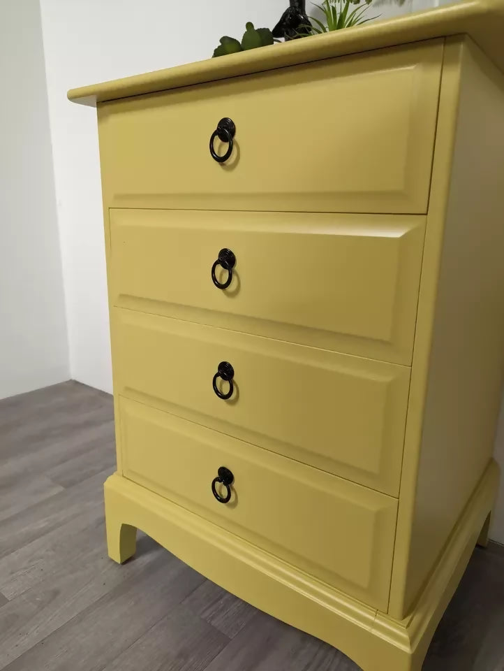 Profesionally Sprayed 2 X yellow Stag Minstrel 4 Drawer Bedside Tables (pair)
