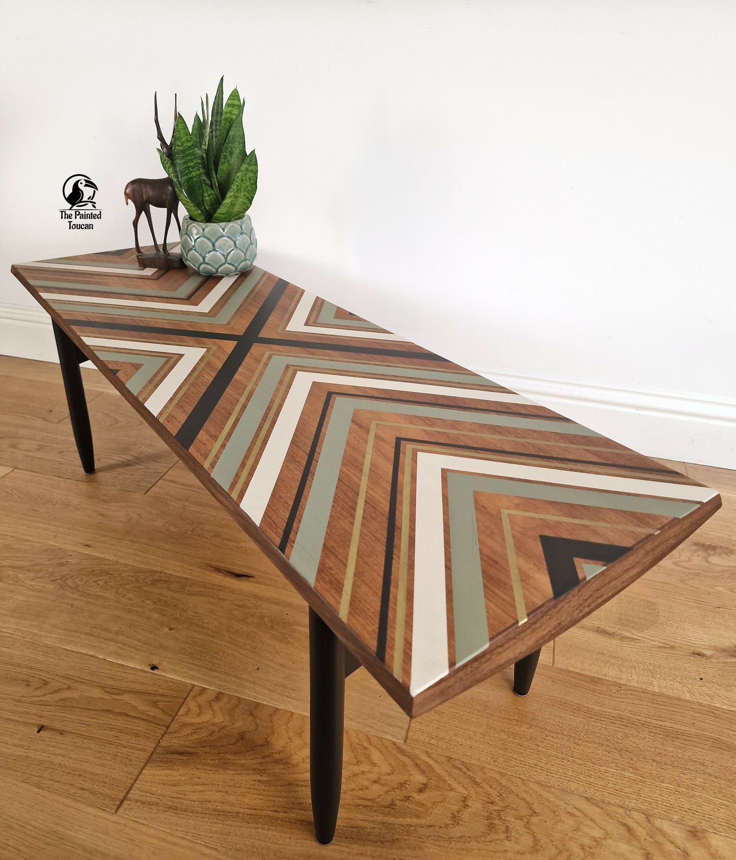 Large Mid-Century Teak Coffee Table customised with tape design