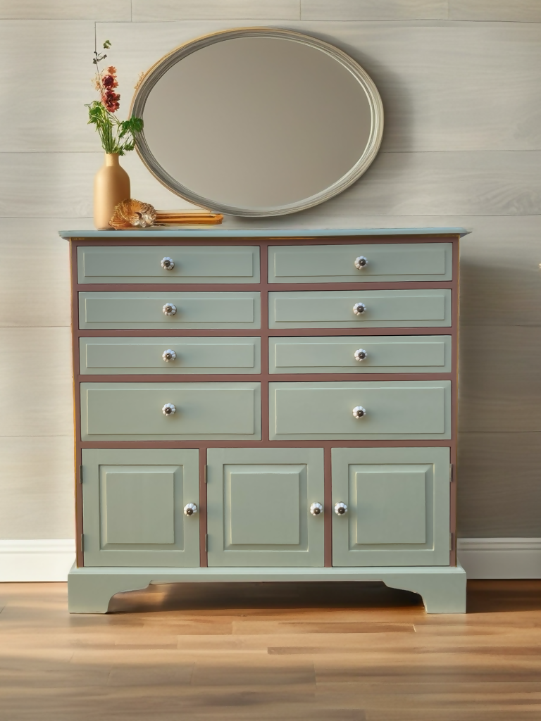 Vintage Chest of Drawers in Muted Pink & Apple Green